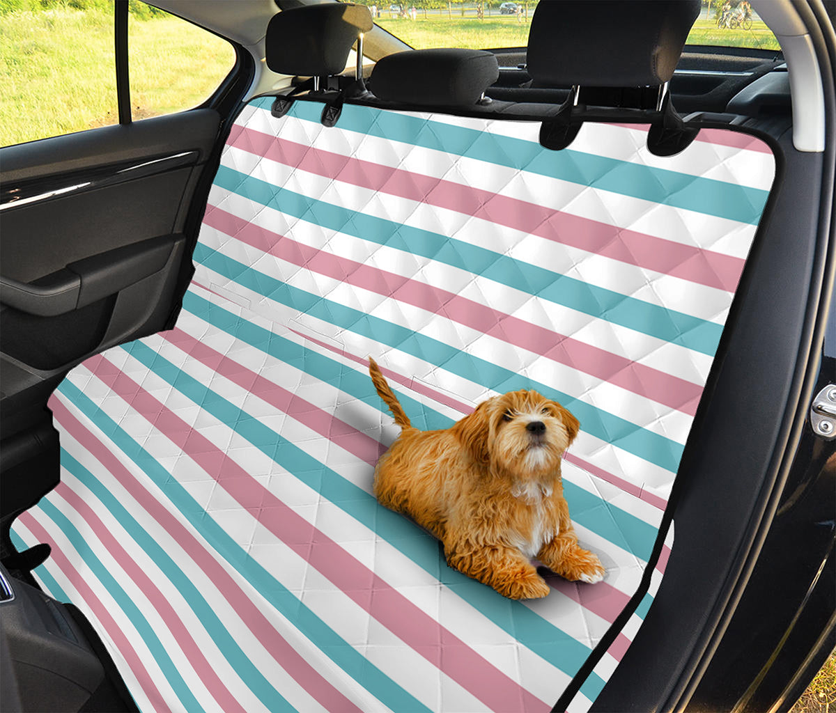 Pink And Teal Striped Pattern Print Pet Car Back Seat Cover