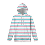 Pink And Teal Striped Pattern Print Pullover Hoodie
