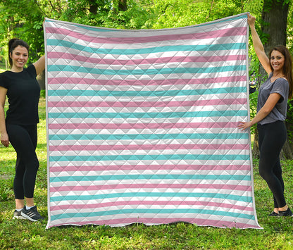 Pink And Teal Striped Pattern Print Quilt