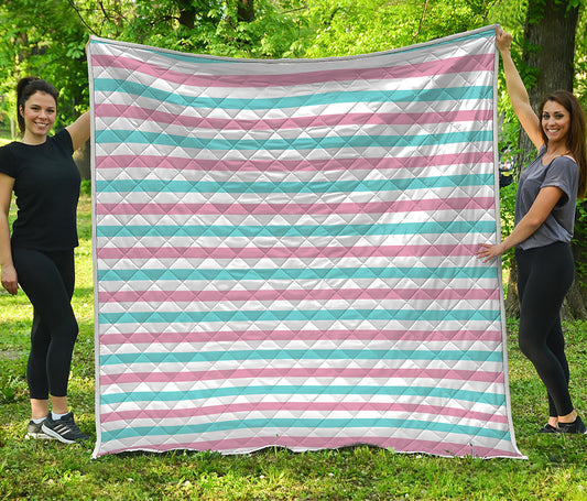 Pink And Teal Striped Pattern Print Quilt