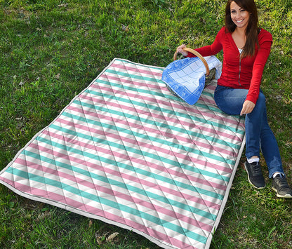 Pink And Teal Striped Pattern Print Quilt