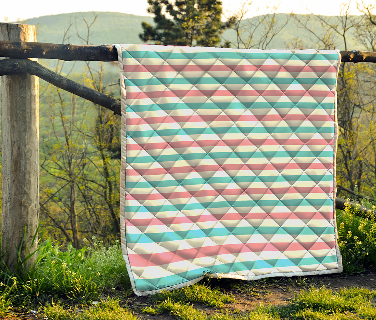 Pink And Teal Striped Pattern Print Quilt