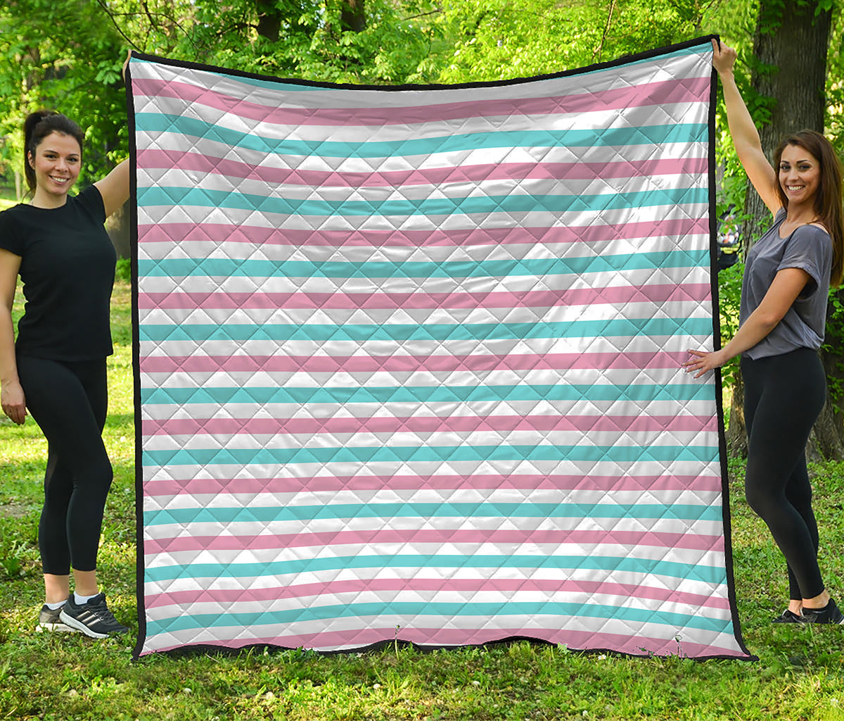 Pink And Teal Striped Pattern Print Quilt