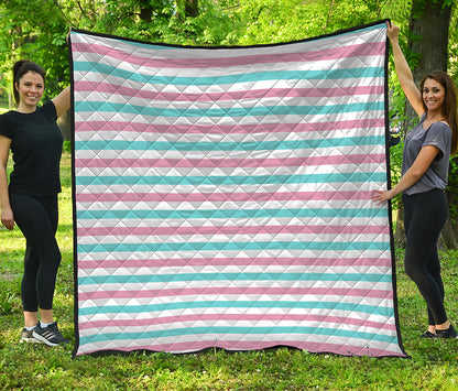 Pink And Teal Striped Pattern Print Quilt