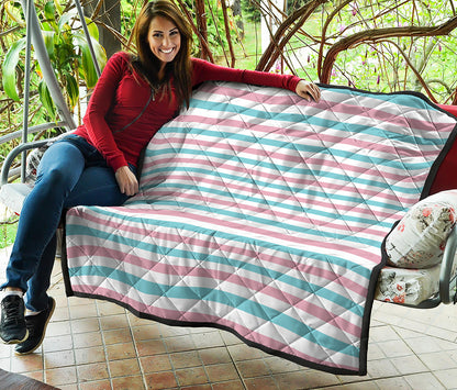 Pink And Teal Striped Pattern Print Quilt