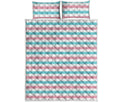 Pink And Teal Striped Pattern Print Quilt Bed Set