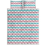 Pink And Teal Striped Pattern Print Quilt Bed Set