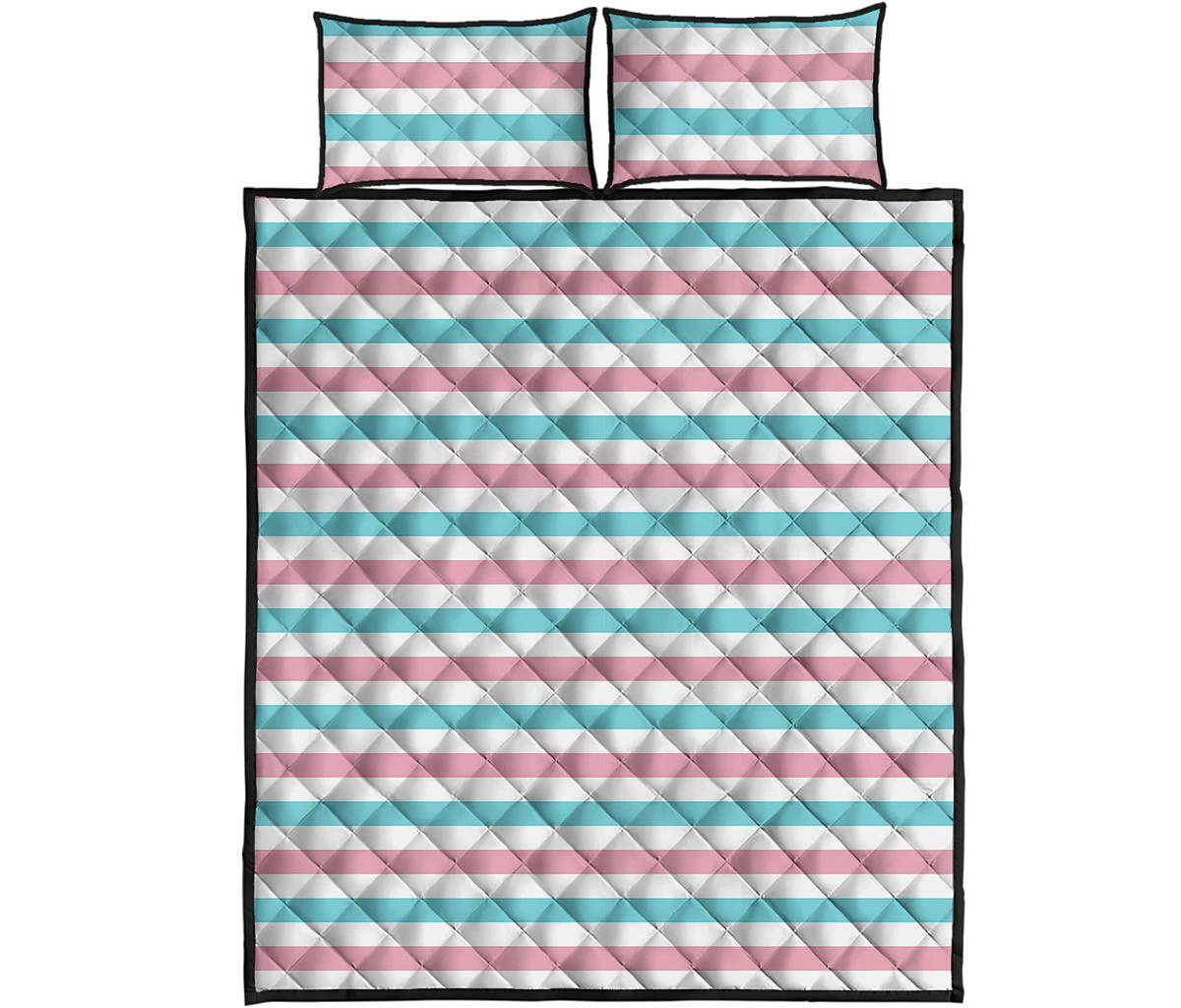 Pink And Teal Striped Pattern Print Quilt Bed Set