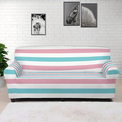Pink And Teal Striped Pattern Print Sofa Cover