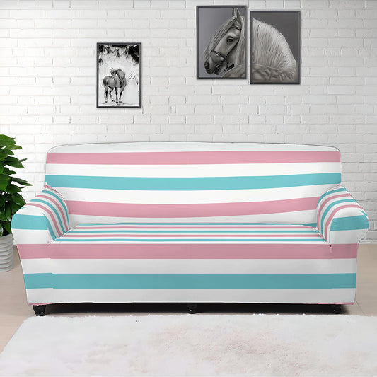 Pink And Teal Striped Pattern Print Sofa Cover