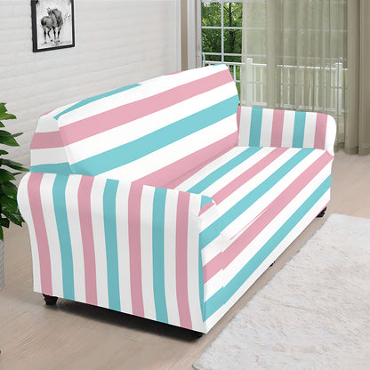 Pink And Teal Striped Pattern Print Sofa Cover