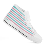 Pink And Teal Striped Pattern Print White High Top Shoes