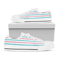Pink And Teal Striped Pattern Print White Low Top Sneakers