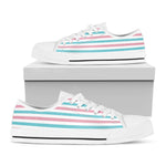 Pink And Teal Striped Pattern Print White Low Top Shoes