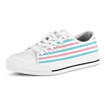 Pink And Teal Striped Pattern Print White Low Top Shoes