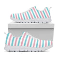 Pink And Teal Striped Pattern Print White Running Shoes