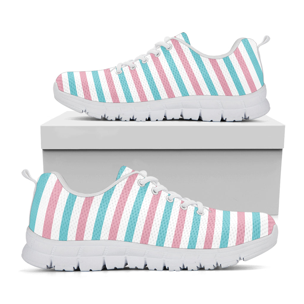 Pink And Teal Striped Pattern Print White Sneakers