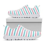 Pink And Teal Striped Pattern Print White Sneakers