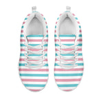 Pink And Teal Striped Pattern Print White Sneakers