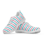 Pink And Teal Striped Pattern Print White Sneakers