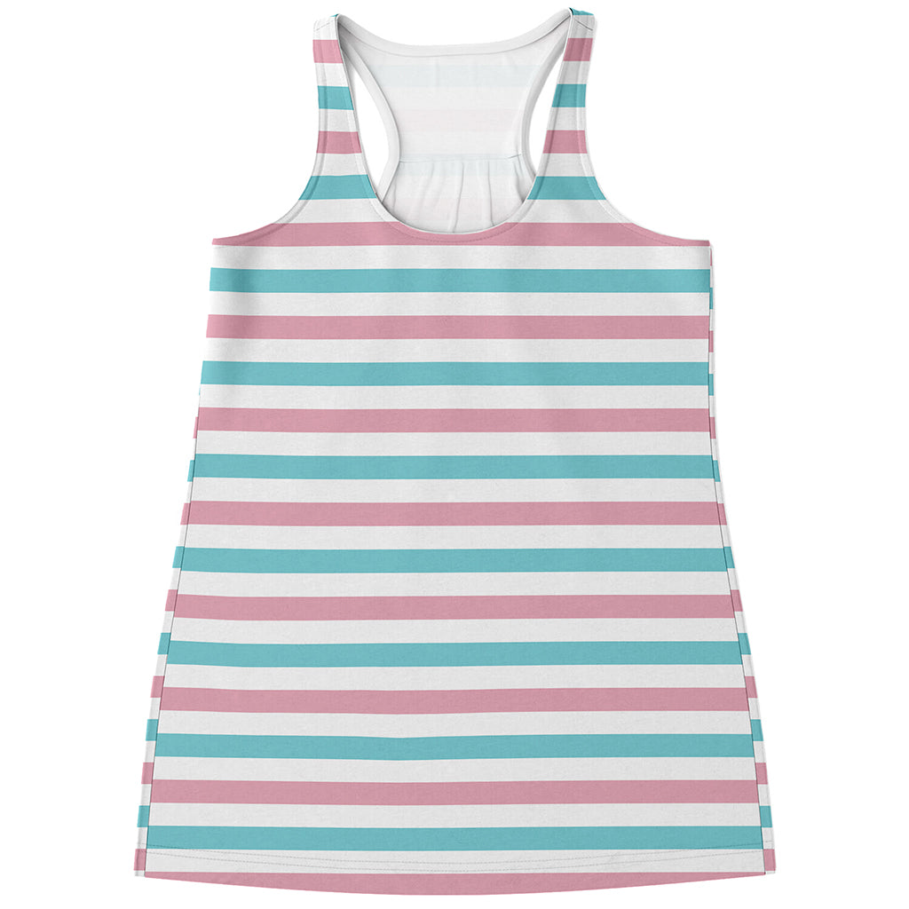 Pink And Teal Striped Pattern Print Women's Racerback Tank Top