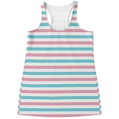 Pink And Teal Striped Pattern Print Women's Racerback Tank Top