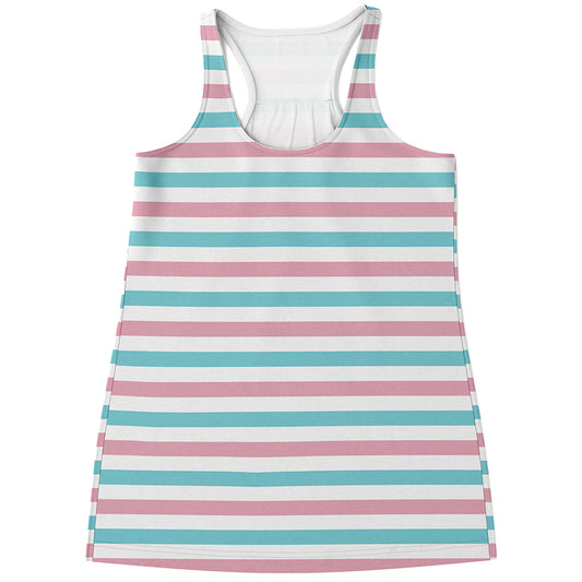 Pink And Teal Striped Pattern Print Women's Racerback Tank Top