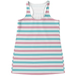 Pink And Teal Striped Pattern Print Women's Racerback Tank Top