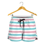 Pink And Teal Striped Pattern Print Women's Shorts