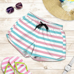 Pink And Teal Striped Pattern Print Women's Shorts