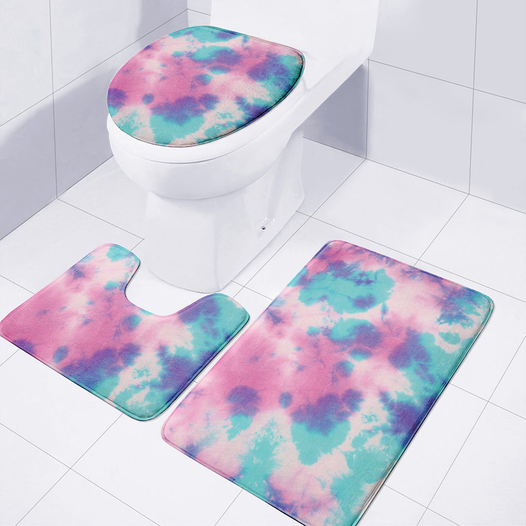Pink And Teal Tie Dye Print 3 Piece Bath Mat Set