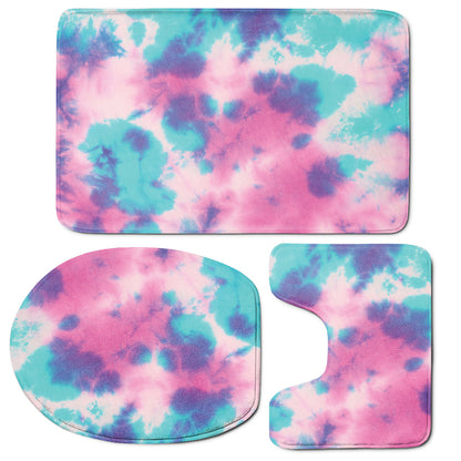 Pink And Teal Tie Dye Print 3 Piece Bath Mat Set