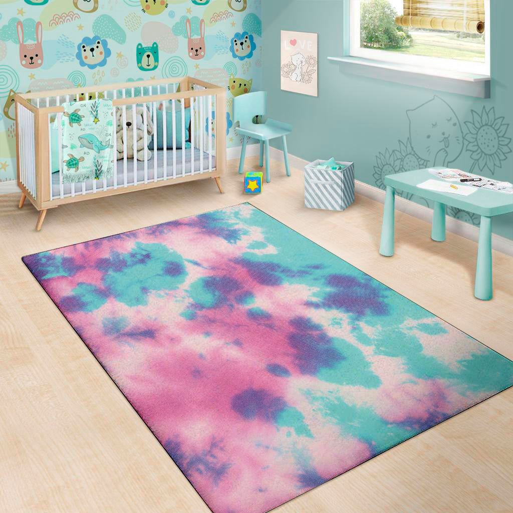 Pink And Teal Tie Dye Print Area Rug