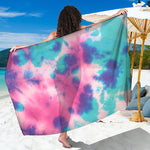 Pink And Teal Tie Dye Print Beach Sarong Wrap