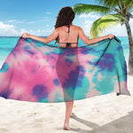 Pink And Teal Tie Dye Print Beach Sarong Wrap