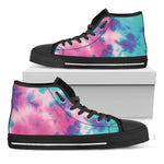Pink And Teal Tie Dye Print Black High Top Shoes