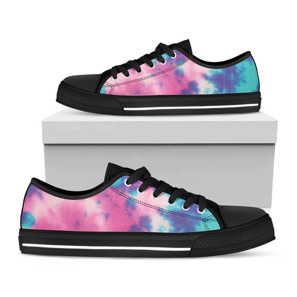 Pink And Teal Tie Dye Print Black Low Top Shoes
