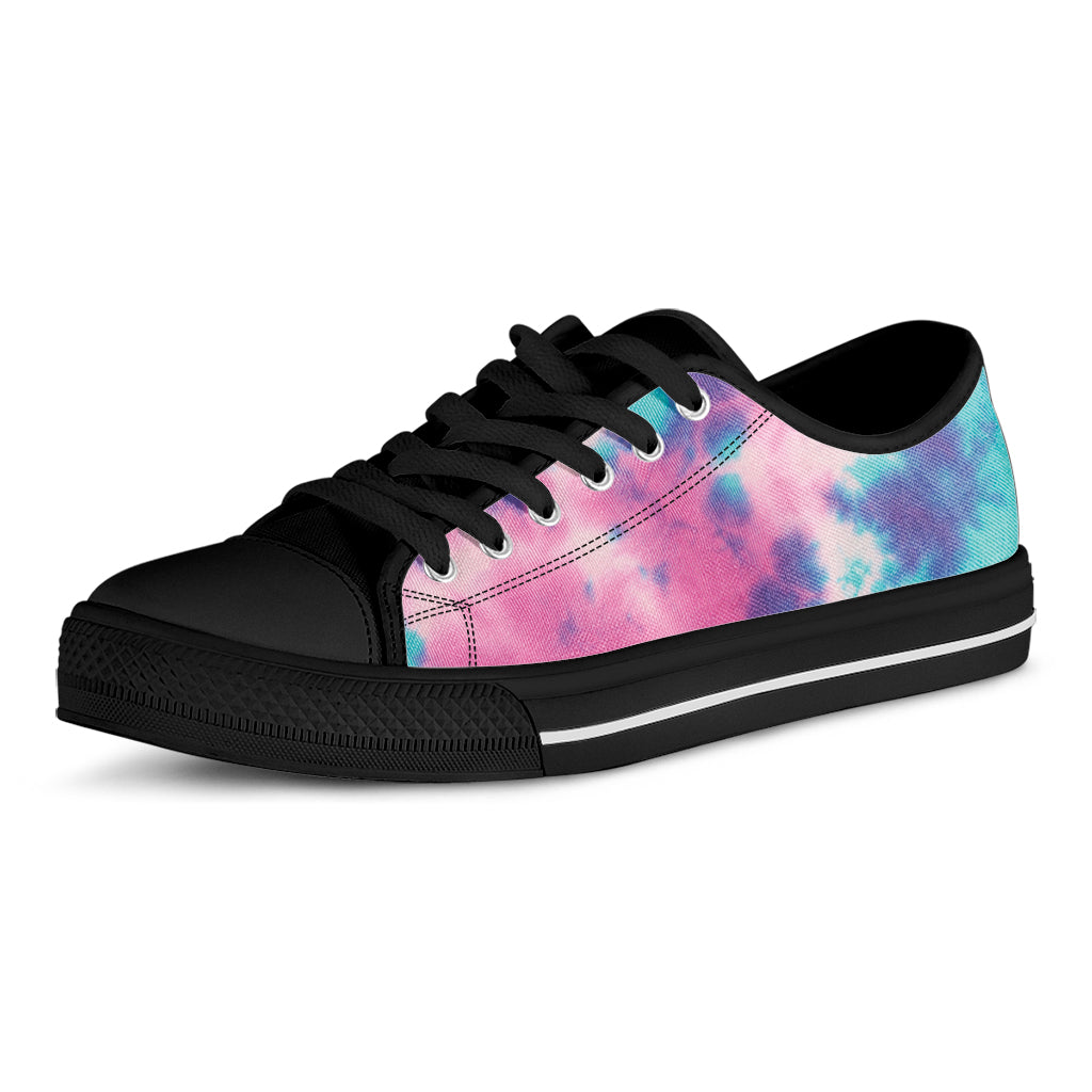 Pink And Teal Tie Dye Print Black Low Top Shoes