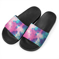 Pink And Teal Tie Dye Print Black Slide Sandals
