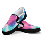 Pink And Teal Tie Dye Print Black Slip On Shoes