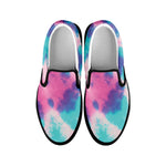 Pink And Teal Tie Dye Print Black Slip On Shoes