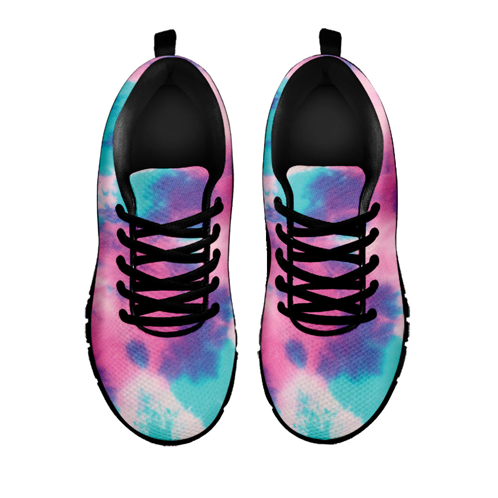 Pink And Teal Tie Dye Print Black Sneakers