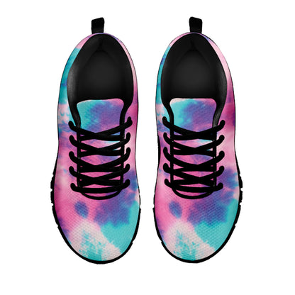 Pink And Teal Tie Dye Print Black Sneakers