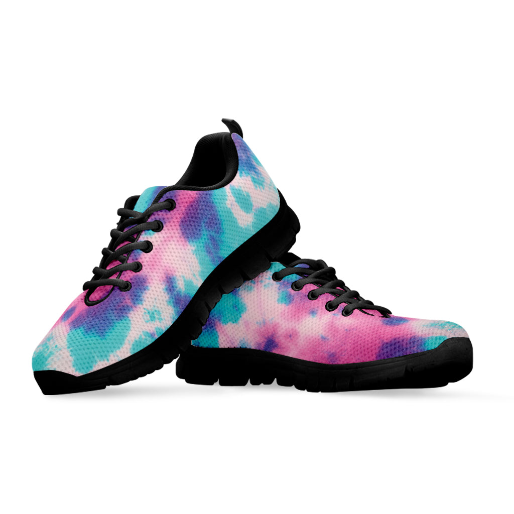 Pink And Teal Tie Dye Print Black Sneakers