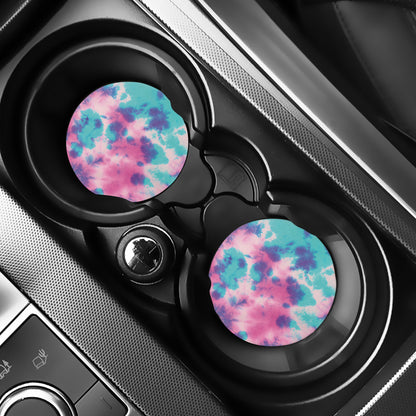 Pink And Teal Tie Dye Print Car Coasters