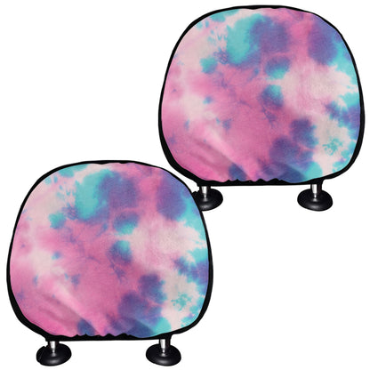 Pink And Teal Tie Dye Print Car Headrest Covers