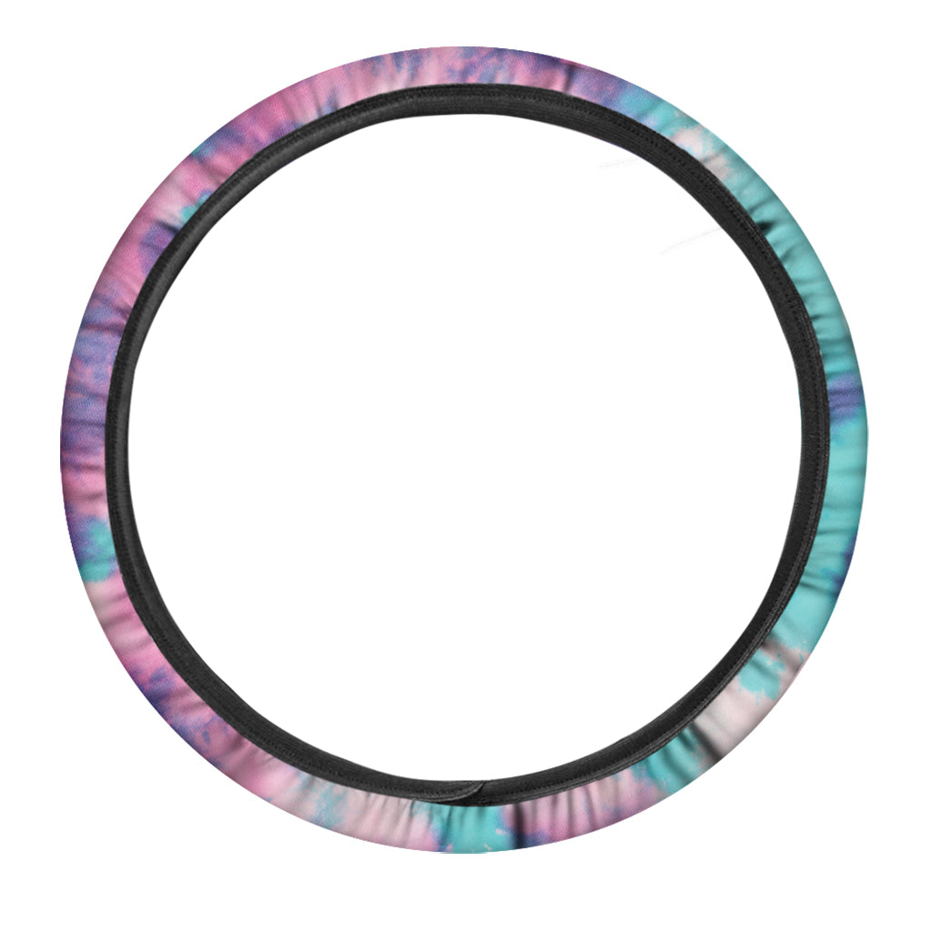 Pink And Teal Tie Dye Print Car Steering Wheel Cover