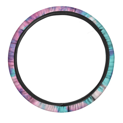 Pink And Teal Tie Dye Print Car Steering Wheel Cover