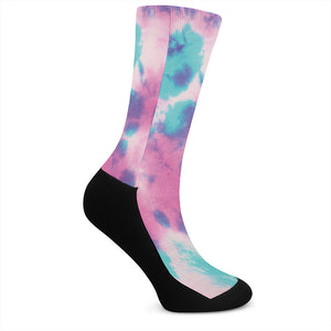 Pink And Teal Tie Dye Print Crew Socks