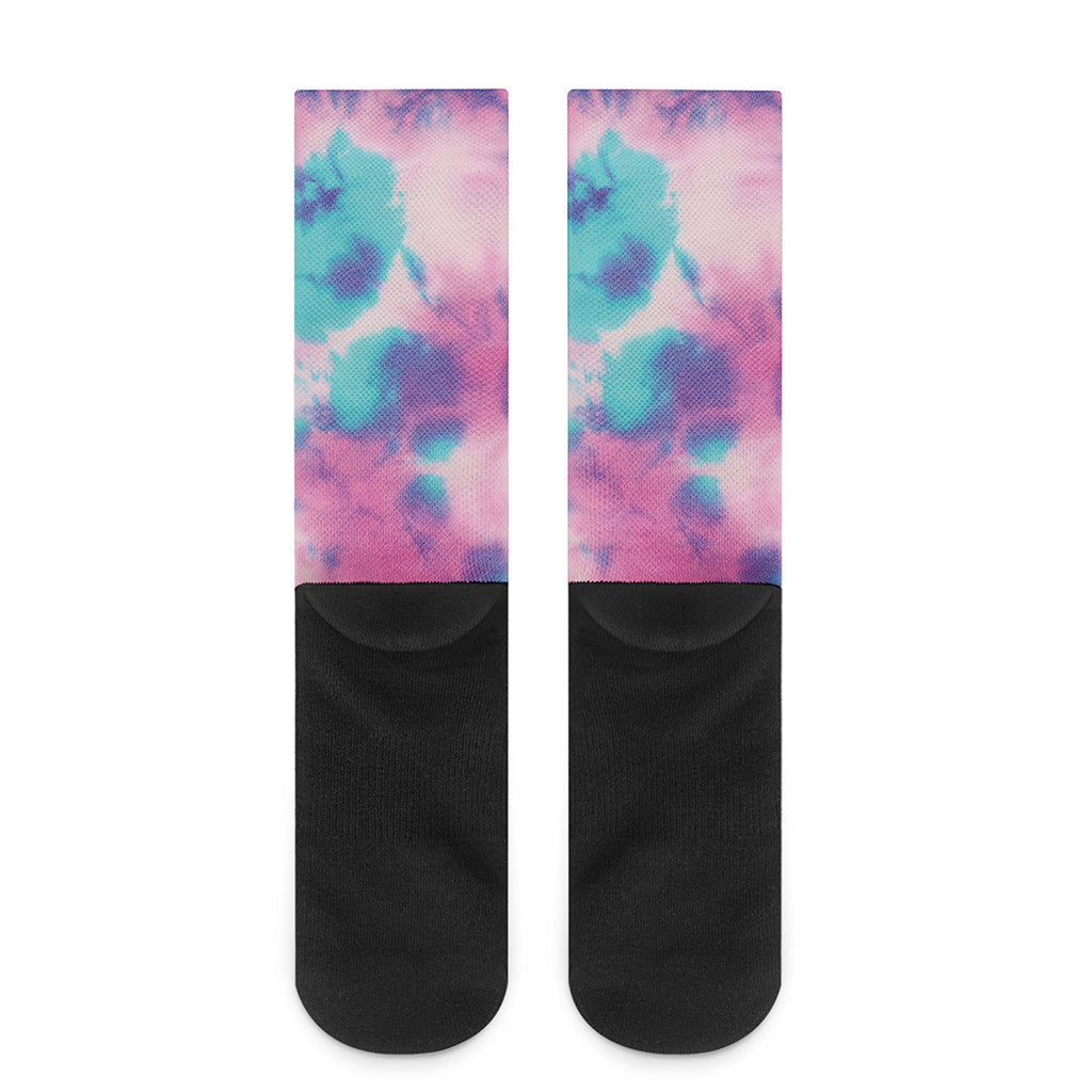 Pink And Teal Tie Dye Print Crew Socks